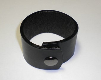 Black Leather Wristband Cuff Bracelet