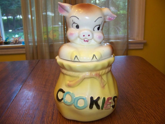 vintage American Bisque Pottery Co. cookie jar Pig in a Poke