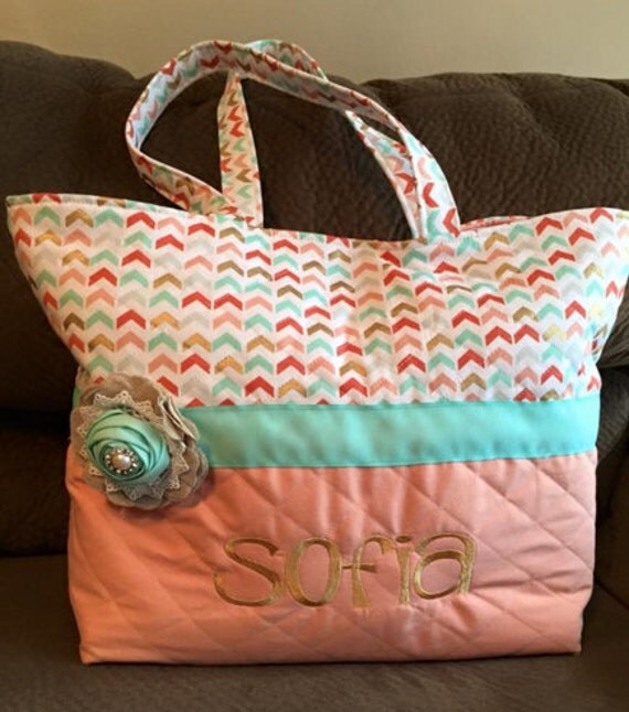 Coral Mint Gold Aztec Diaper Bag Baby Girl by KimmyKylieCo