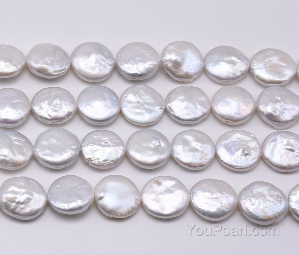 15-17mm large coin pearls white cultured freshwater real