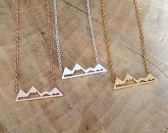 Mountain Necklace | Snowy Mountain Necklace | Silver Rose Gold Plated Hiking Necklace | Dainty Mountain Top Pendant | Snowy Mountain Top