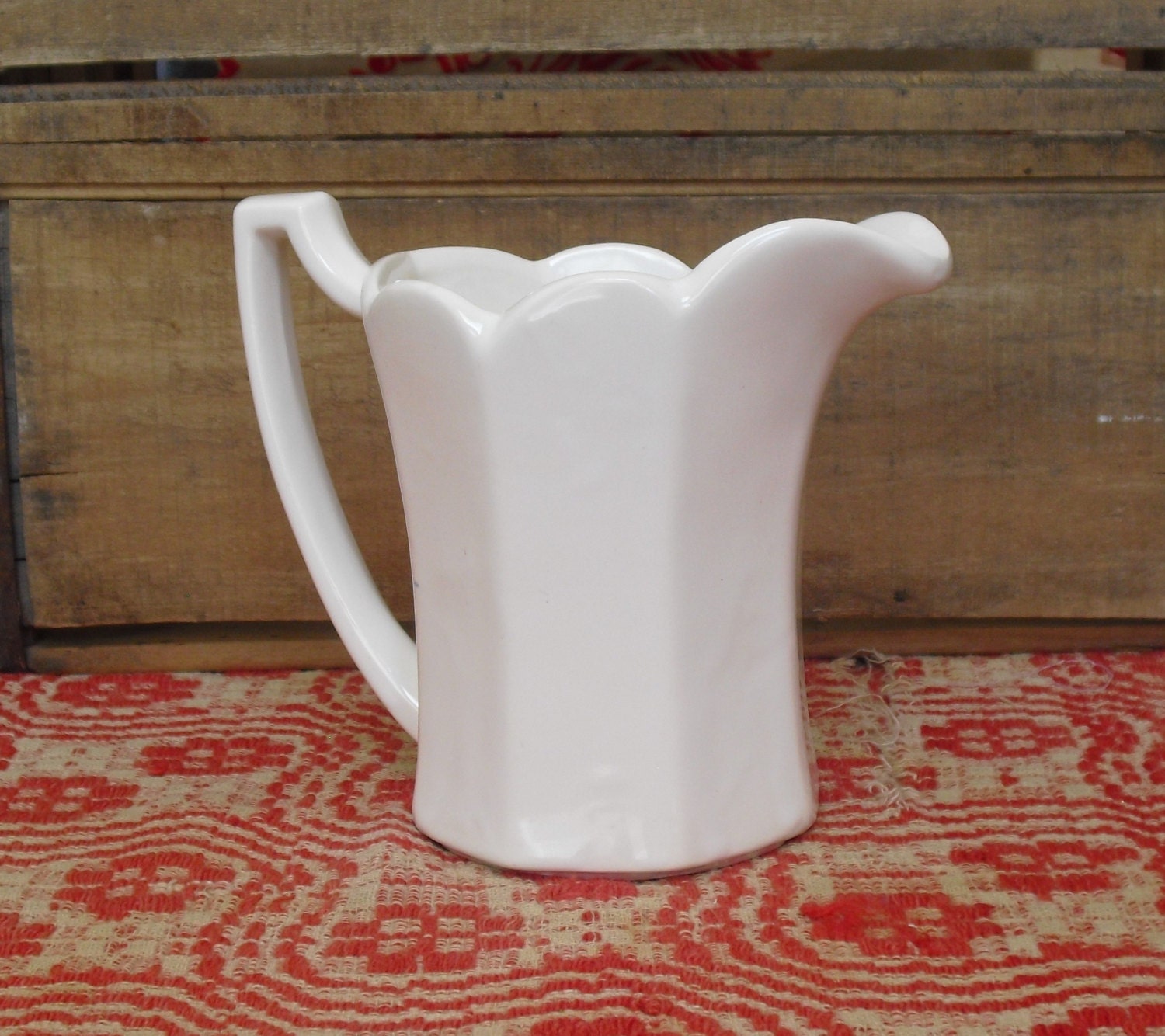 McCoy Pottery White Pitcher 7533 Scalloped Rim by AgsVintageCove