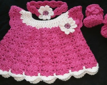 Items similar to Baby Dress, Booties, and headband, Crochet and lined ...