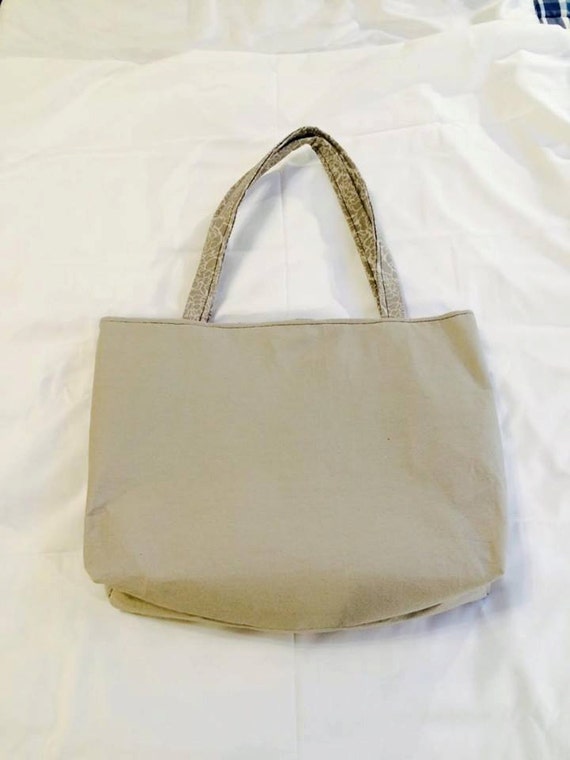 Gray Canvas Tote Bag With Gray Floral Lining by ThreadAndLunacy