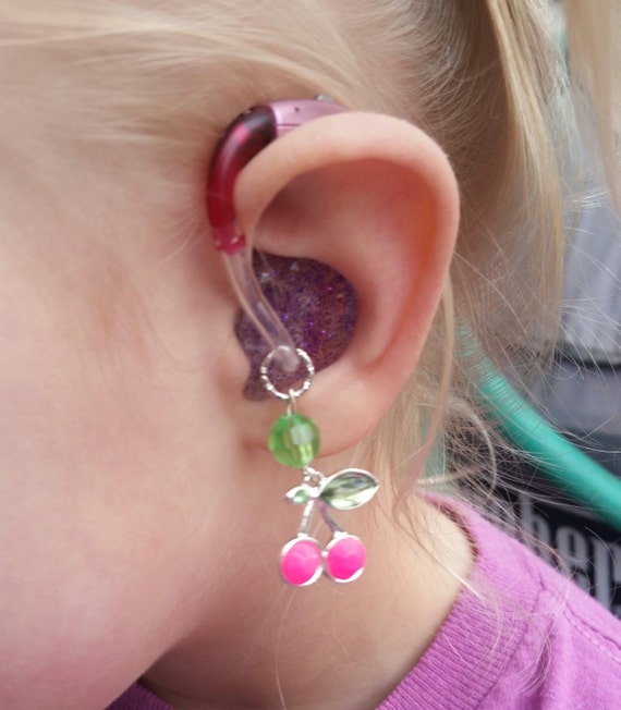 Pink Cherry Hearing aid charms by PurpleCatAidCharms on Etsy