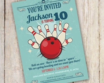 Bowling birthday invitation. Bowling party invitation - Instantly Downloadable and Editable File - Personalize at home with Adobe Reader