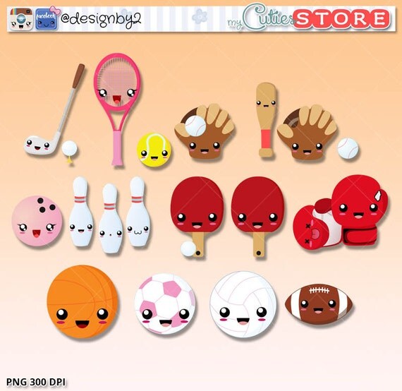 Sports kawaii Clipart baseball clipart kawaii by MyCutieStore