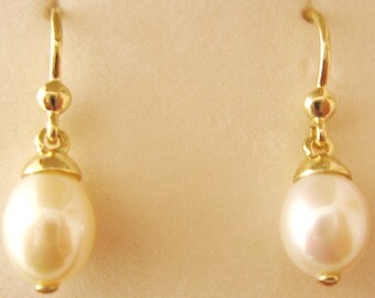 Genuine SOLID 9K 9ct YELLOW GOLD June Birthstone Natural White Pearl Earrings