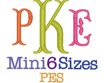 Mini Fishtail Monogram Font 6 Sizes, Monogram Fonts Embroidery Font ,Machine Embroidery PES Format,Monogram Embroidery,Monogram Font