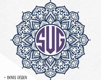 Mandala Svg Circle Monogram Frame Cutting File Svg Dxf Png Jpg Monogram Font Letters Included Monogram Mandala Svg flower monogram svg
