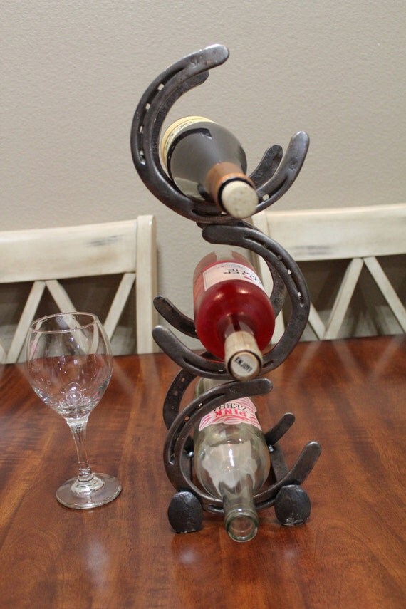 Horseshoe Wine Rack. Three Bottle Wine Rack. by RusticHooksAndMore