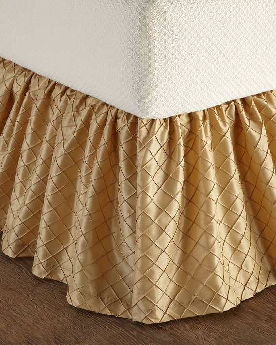 Hand pintucked Gold faux silk vintage dupion dust by BHARATUSALTD