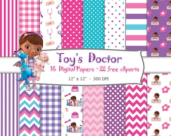 16 DIGITAL PAPERS Toy's Doctor (Doc McStuffins) + 22 free Cliparts, birthday