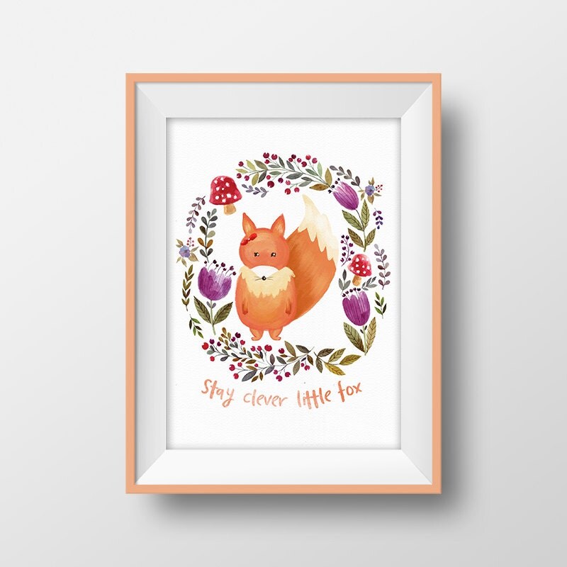Fox nursery printable Little fox poster Fox kids print