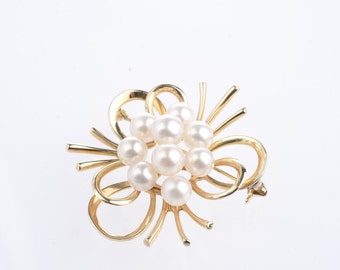 14K Vintage Mikimoto Cultured Pearl Brooch
