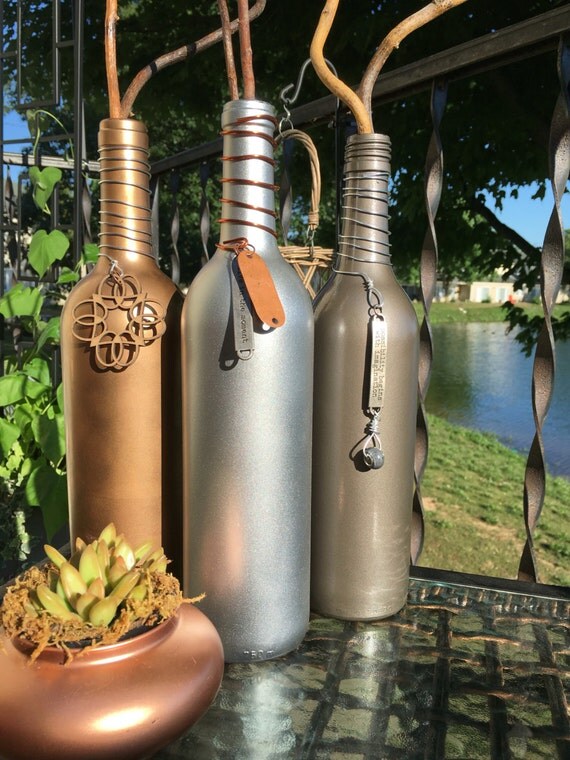 Embellished Recycled Wine Bottle Metallic by