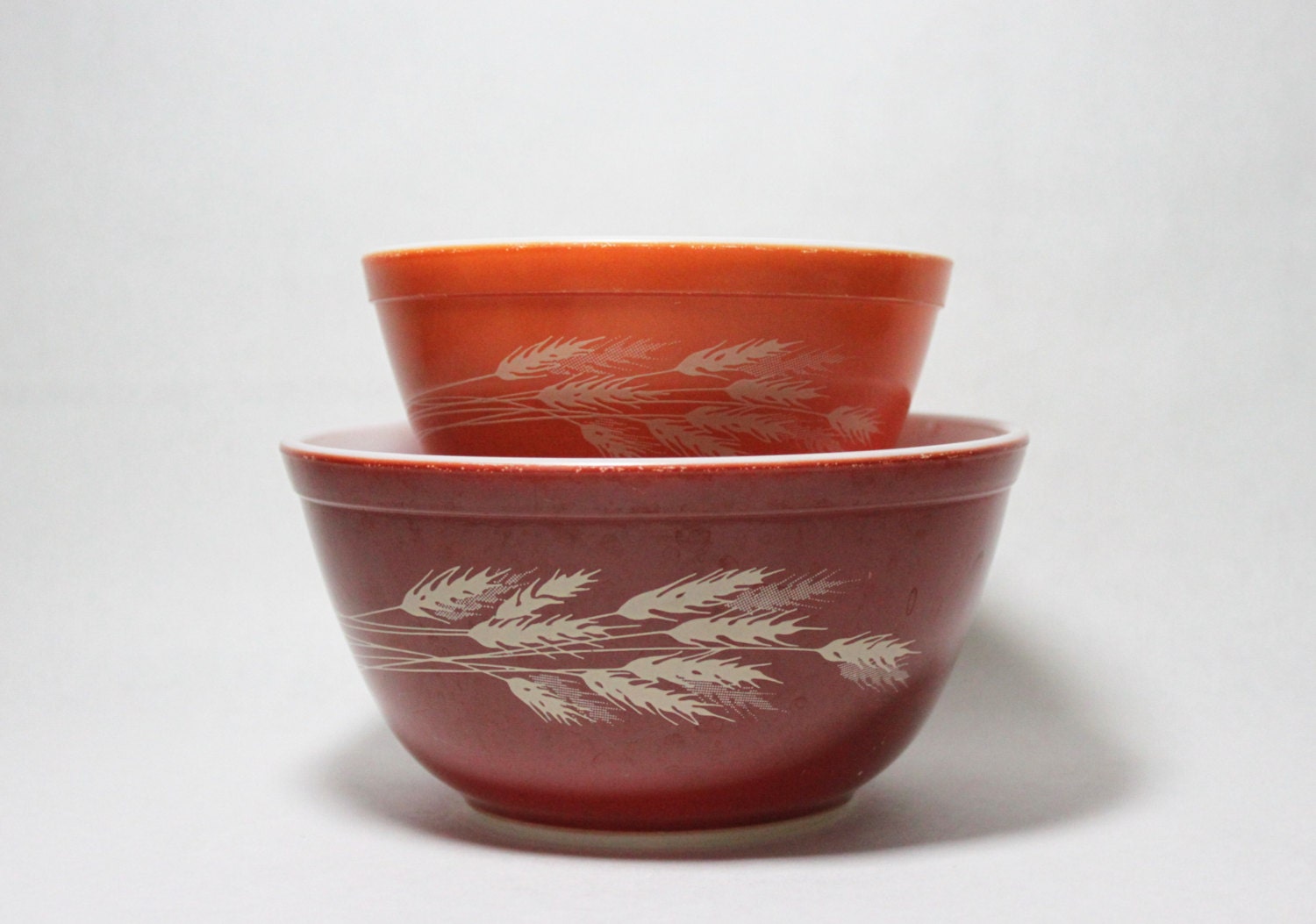 Vintage Pyrex Pair Of Mixing Bowls Autumn Harvest Wheat