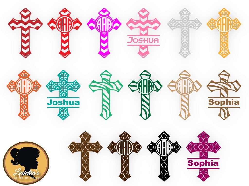 Download Christian Cross Patterned Monogram Frames DXF SVG Cut File