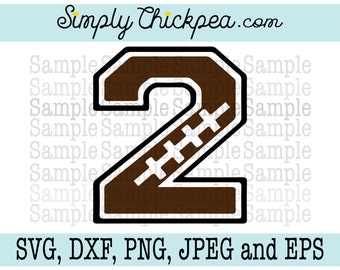 SVG, DXF, PNG, cutting file Jpeg and Eps: Football Varsity Number 2 Silhouette Cameo Cricut Cutting File or Iron On