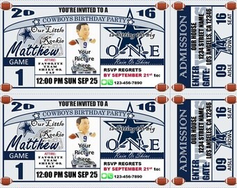 SALE! Dallas Cowboys Themed Birthday Invitation Tickets - Football Birthday Invitations - Personalized and customized
