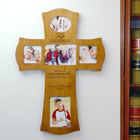 Engraved Wood Wall Cross Memorial Photo Frame Personalized