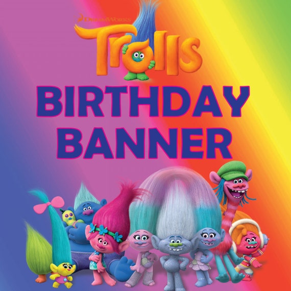 Trolls Party Banner HAPPY BIRTHDAY Digital A4