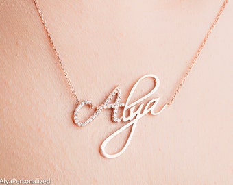 Personalized Name Necklace - Personalized Jewelry - Rose Gold Name Necklace - Custom Name Plate Necklace - Personalized Bridesmaids Gifts