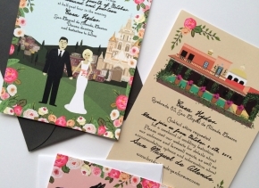 Invite Card, RSVP, & Map/Reception Card : Custom Illustrated Wedding Invitations