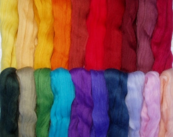 9oz, 20 colours merino wool roving, felting wool, spinning fiber, needle felting wool, wet felting, dolls hair, lot no. 80, 250g