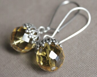 Citrine Earrings - Silver - Surgical Steel Kidney Earwires
