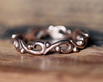Rose gold wedding band women, rose gold wedding ring, handmade wedding bands, vintage wedding band, swirl ring, ocean wave ring, custom