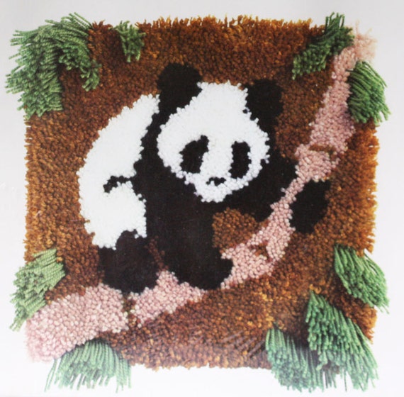 Latch Hook Kit panda bear cub wall hanging vintage Bernat