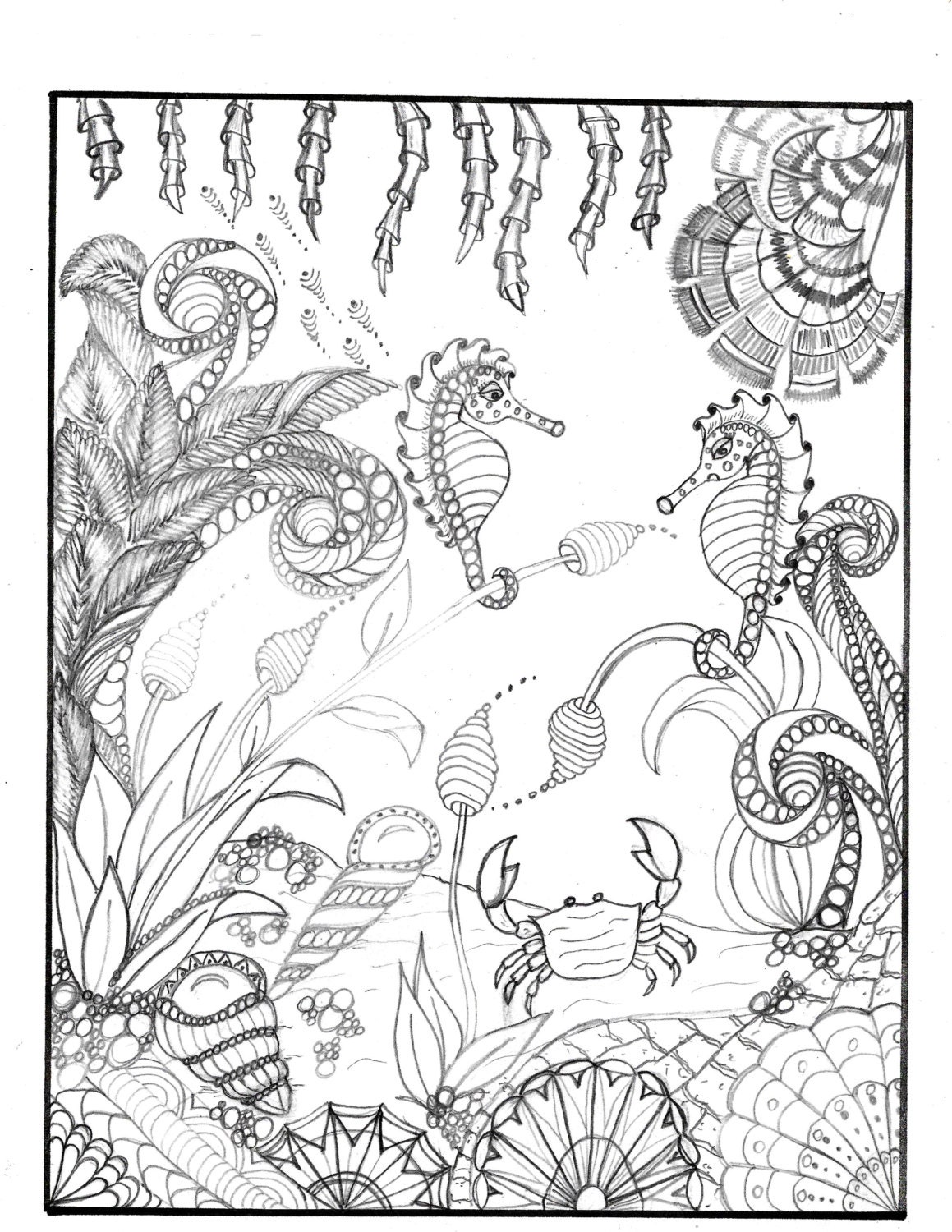 COLORING page for grownups Underwater seascape zentangle
