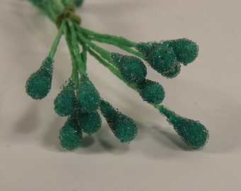 Vintage Stamens Micro Glass Beads Teal Green Weddings Corsages Dolls Crafts Fascinator Flower Making Crowns Double Ended 12 Stems