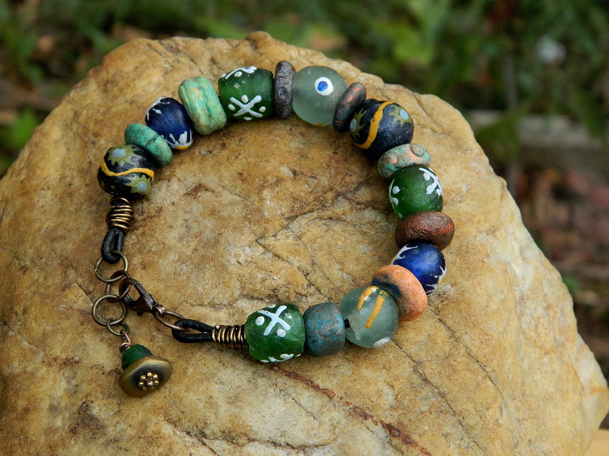 Rustic Recycled Glass Bead Boho Bracelet