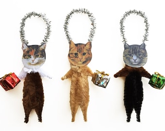 Christmas Cat Ornaments Holding Gifts - Purrfect Pet Lover Stocking Stuffer
