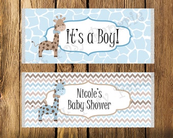 Printable Blue Giraffe Boy Baby Shower Large Candy Bar Wrappers