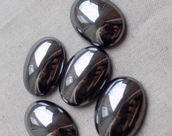 5 Vintage Hematite Glass Cabochons 25 x 18mm
