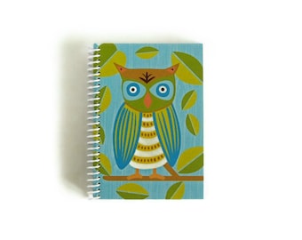 Owl Spiral Notebook, Back to School, Writing Diary Journal, Gifts Under 20, Blank Sketchbook, A6, Pocket, Pretty, 4x6 Inches, Supplies, Mini