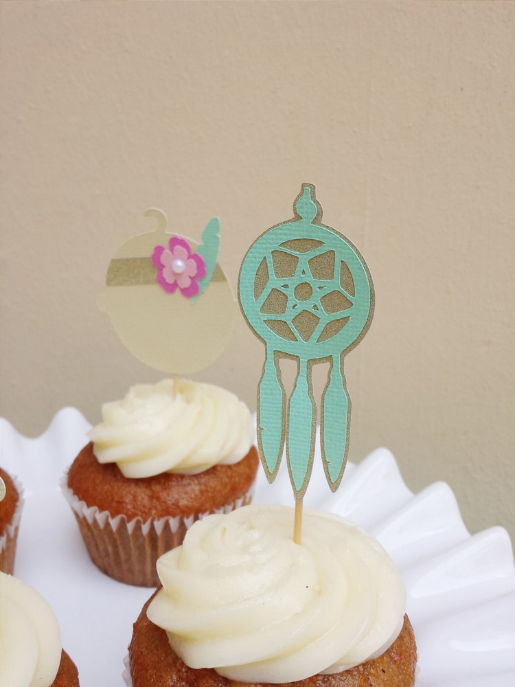 BOHO chic Baby Shower Cupcake toppers Set of by EMTsweeetie