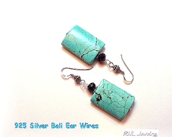 Turquoise Earrings, Big Turquoise Earrings, Statement Earrings - Turquoise and Silver Jewelry - E2016-07