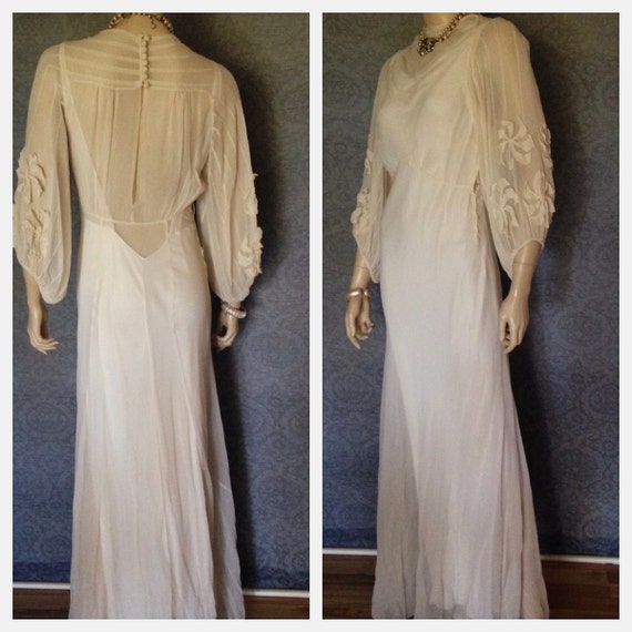 Stunning 1930s Silk Chiffon Bias Cut Wedding Gown Old