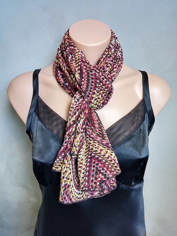 Burgundy and Gold Abstract Fashion Scarf - Great Summer Sheer Scarf, Sarong, Scarf Top - 52 X 29 inches
