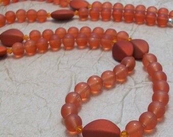 Satiny Orange Glass Lanyard Necklace