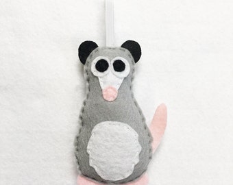 Possum Opossum Ornament, Christmas Ornament, Felt Animal Ornament - Made to Order, Patience the Possum