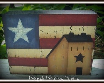 Americana Saltbox House Wood Shelf Sitter Block