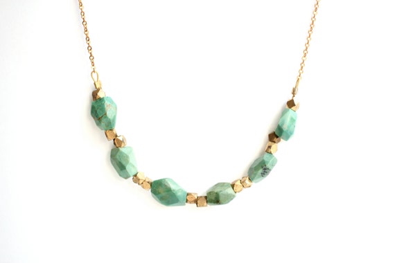 Items similar to Turquoise Nugget Bead Necklace - Brass, Gold Fill or ...