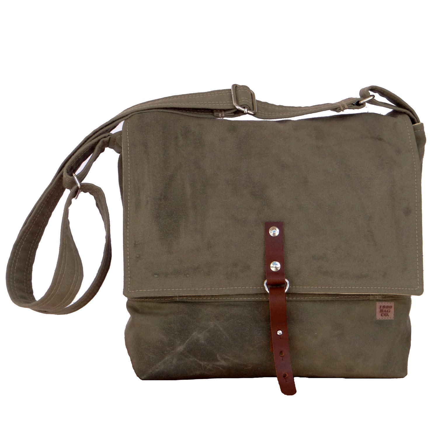 Mens Messenger Bag Waxed Canvas Green & Leather Field Bag