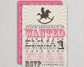 Cowgirl Birthday Invitation | Cowgirl Party Invite | Rocking Horse Cowgirl Invitation | Cowgirl Party | Cowgirl Invite