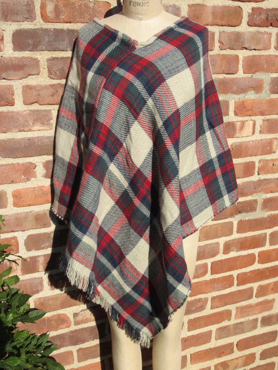 Reversible poncho Tartan Plaid cape Houndstooth Wrap Preppy